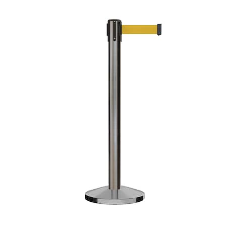 Montour Line Stanchion Belt Barrier Sat.Steel Post 14ft. Yellow Belt ES660-SS-YW-140